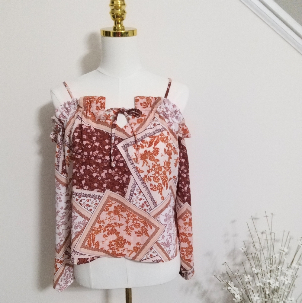 Forever 21 Multicolor Patchwork Off Shoulder Blou… - image 1